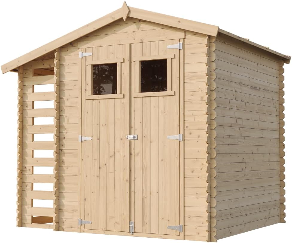 Abri de Jardin en Bois et Range bûches extérieur - Stockage extérieur I206xL272xH218 cm/ 3,53 + 0,97 m2 Petit abri à Outils, Local à vélos - jardinito M386