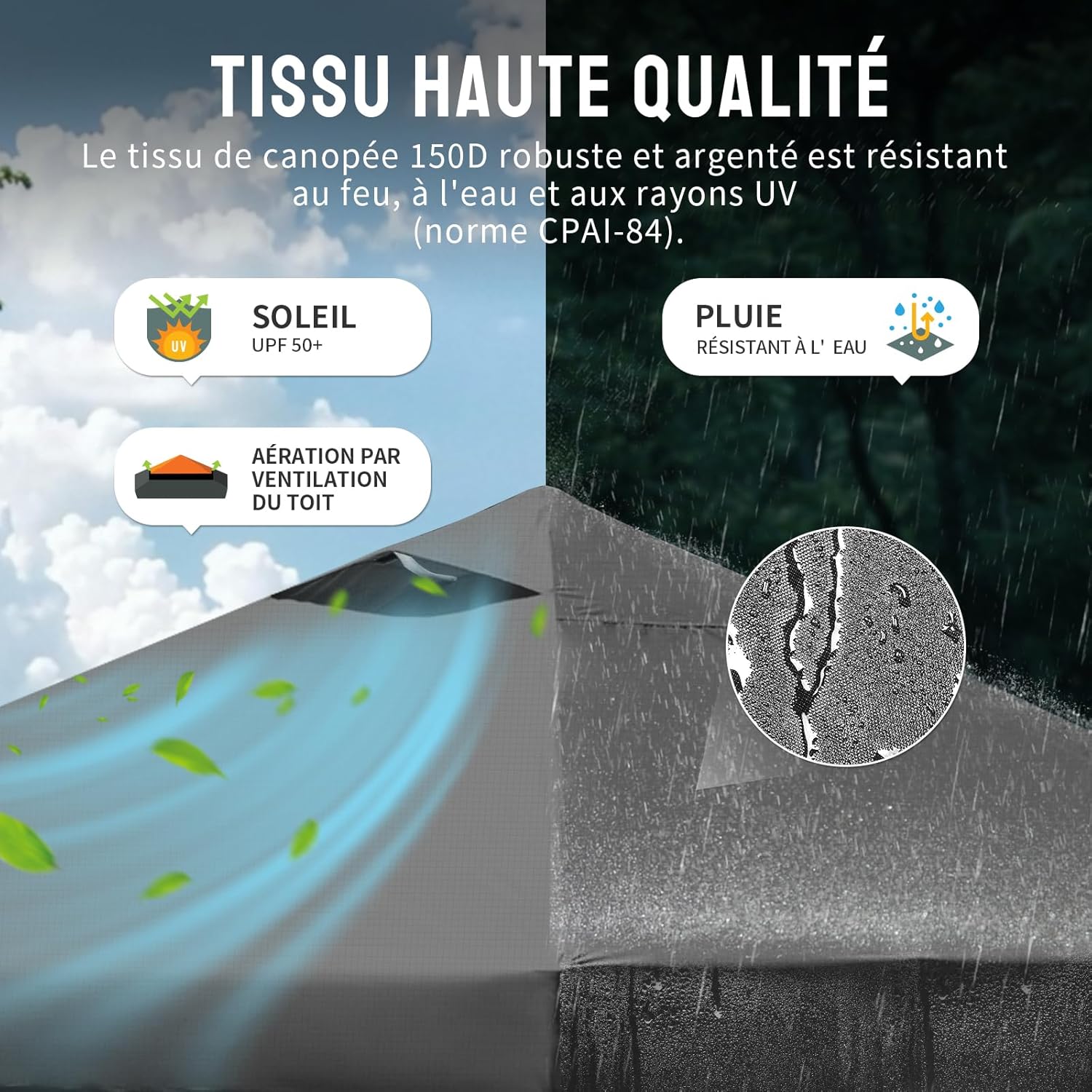 jardinito Tonnelle Pliante 3x3 Imperméable, Barnum Pliant de Jardin Exterieur, Pop-Up Gazebo avec Sac de Rangement, UPF 50+, avec 4 Parois Latérales Amovible, 4 Sac de Sable, Gris