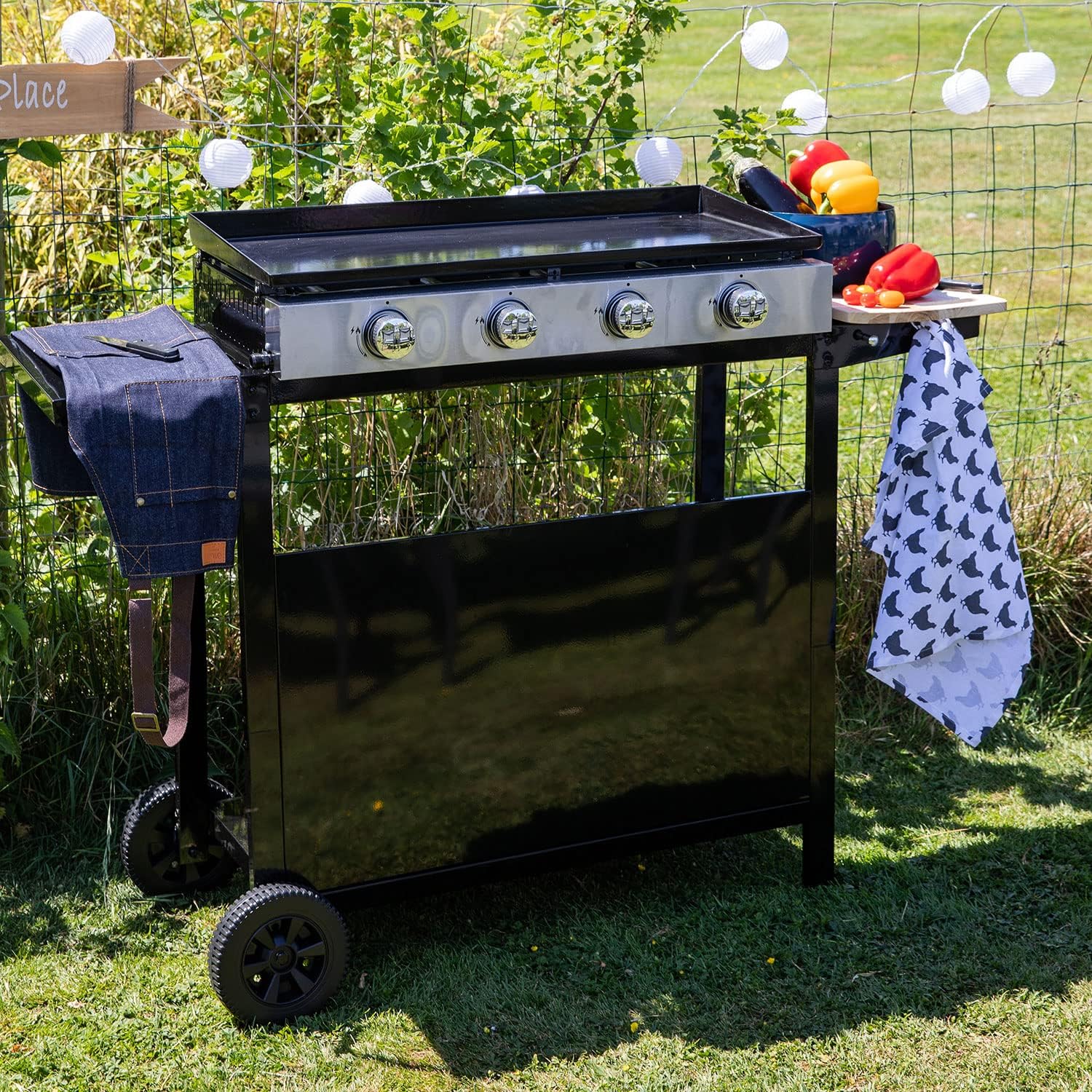 jardinito - Plancha Mérida 4 brûleurs avec chariot - gaz - 78x41 cm