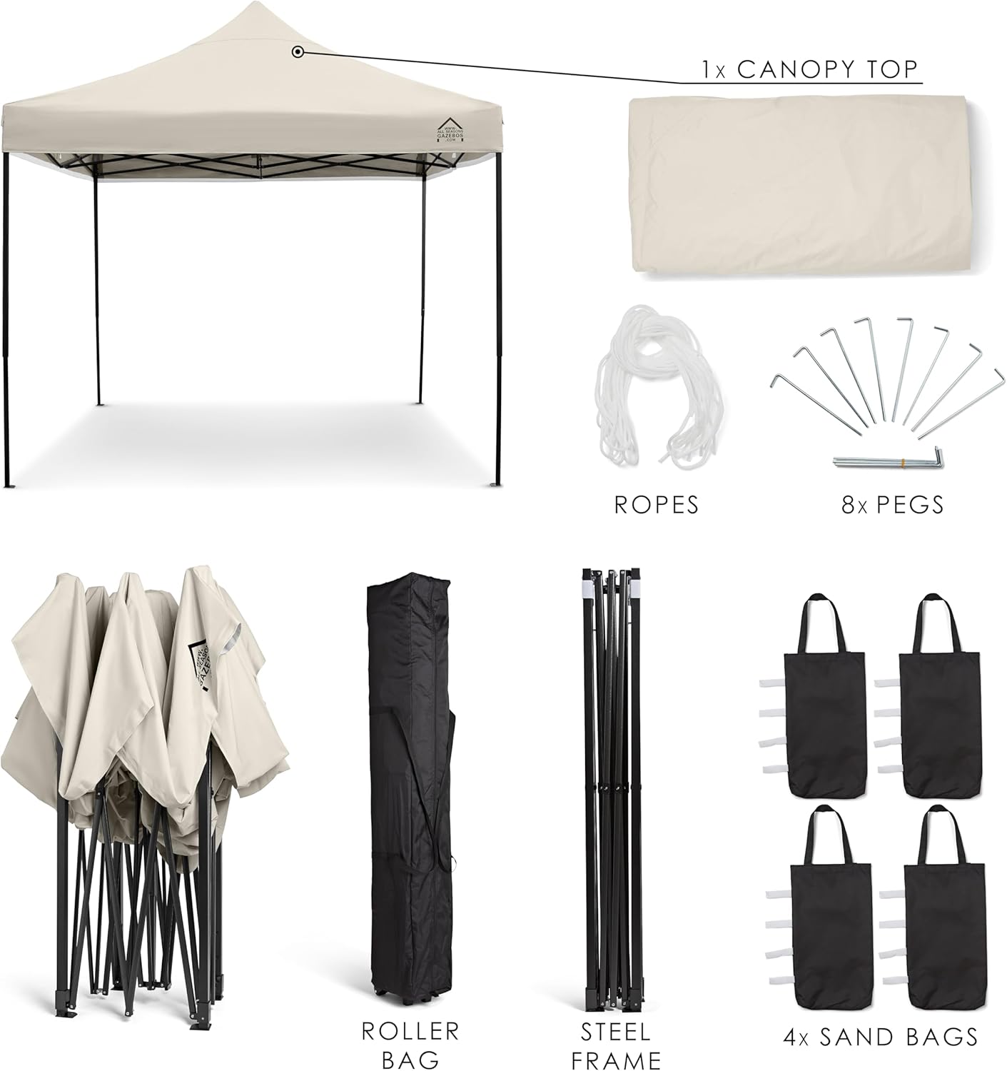 jardinito - Tonnelle pliante série premium - 3x3m - étanche, parois latérales, accessoires, haute qualité