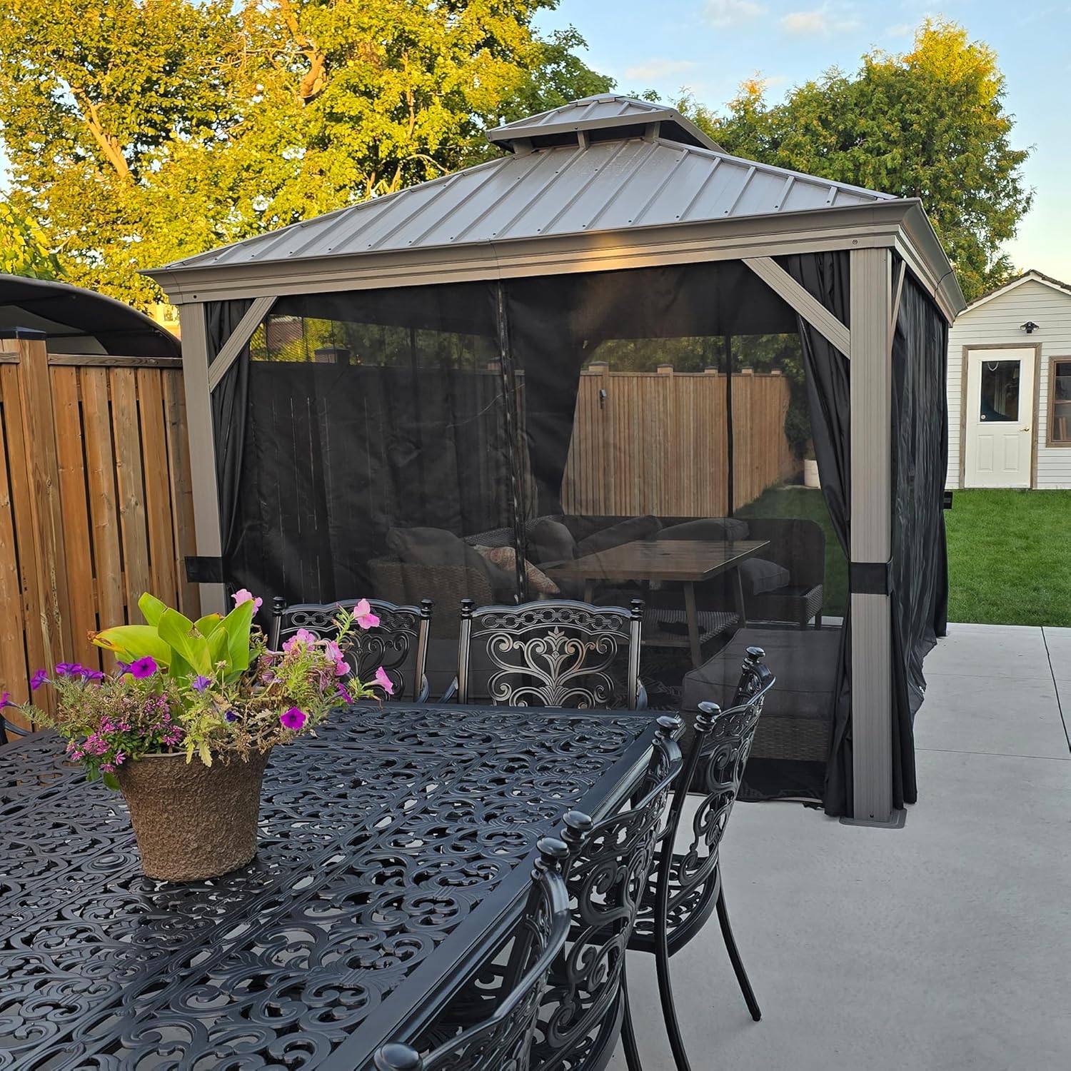 jardinito - Tonnelle de Jardin 3x4,25m - aluminium double toit, imperméable, moustiquaire, rideaux