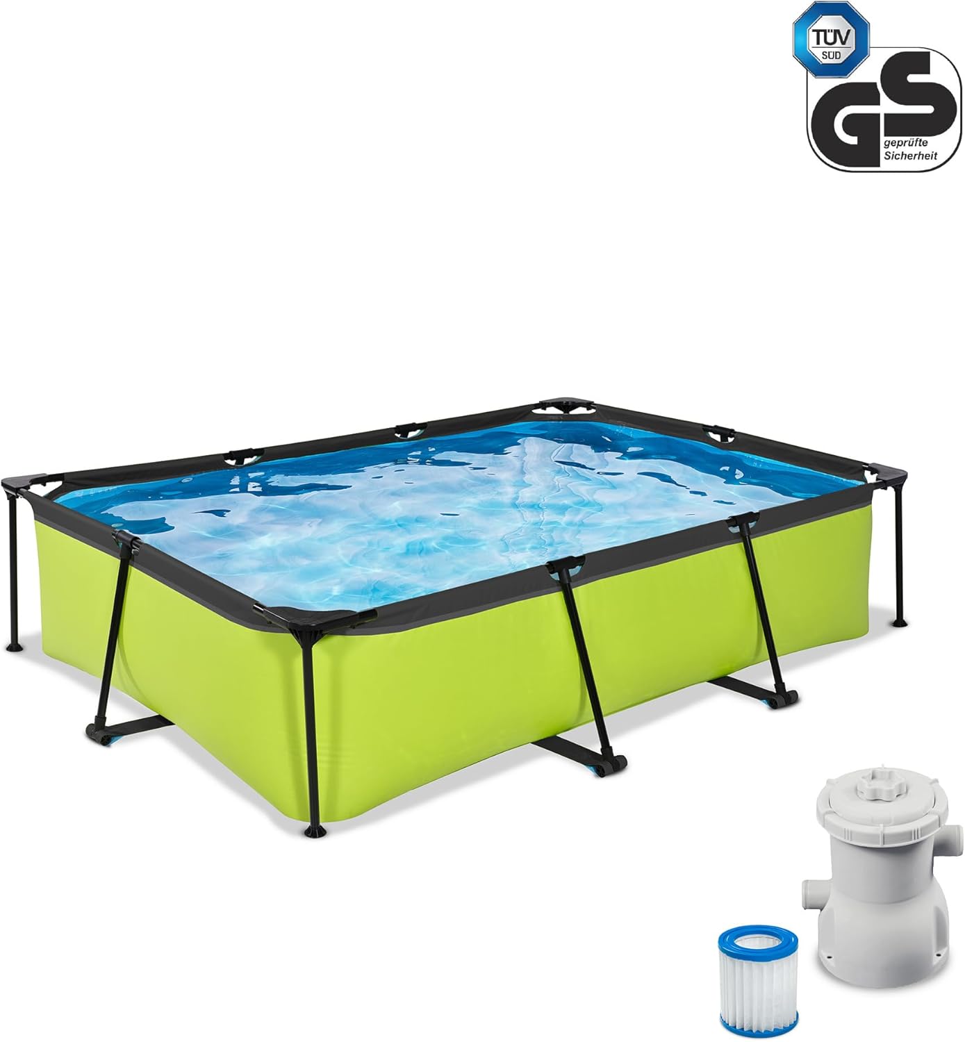 jardinito Piscine Lime - 300x200x65cm - Piscine Hors Sol Rectangulaire avec Pompe Filtrante à Cartouche - Entrée Basse - Idéal pour Les Jeunes Enfants - Cadre Stable - Design Unique - Vert