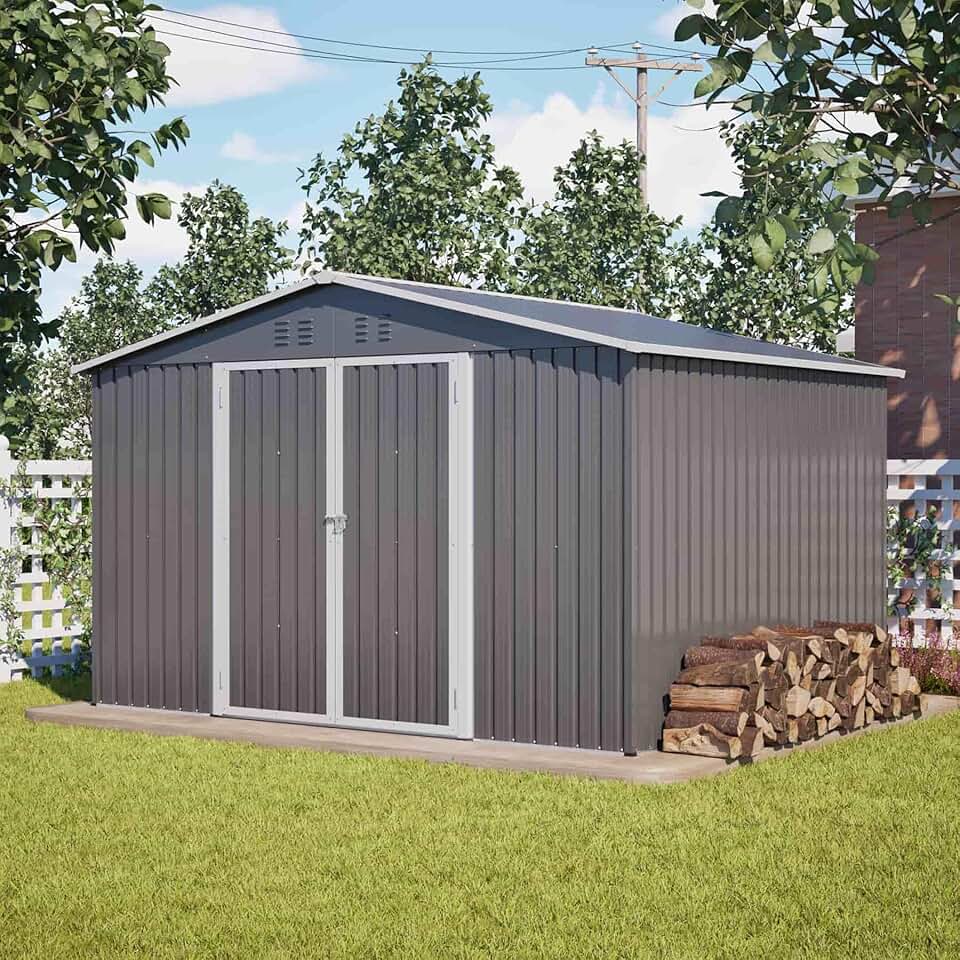 jardinito - abri de jardin métal - 300x252x191cm - double porte coulissante, ventilation - Gris-C