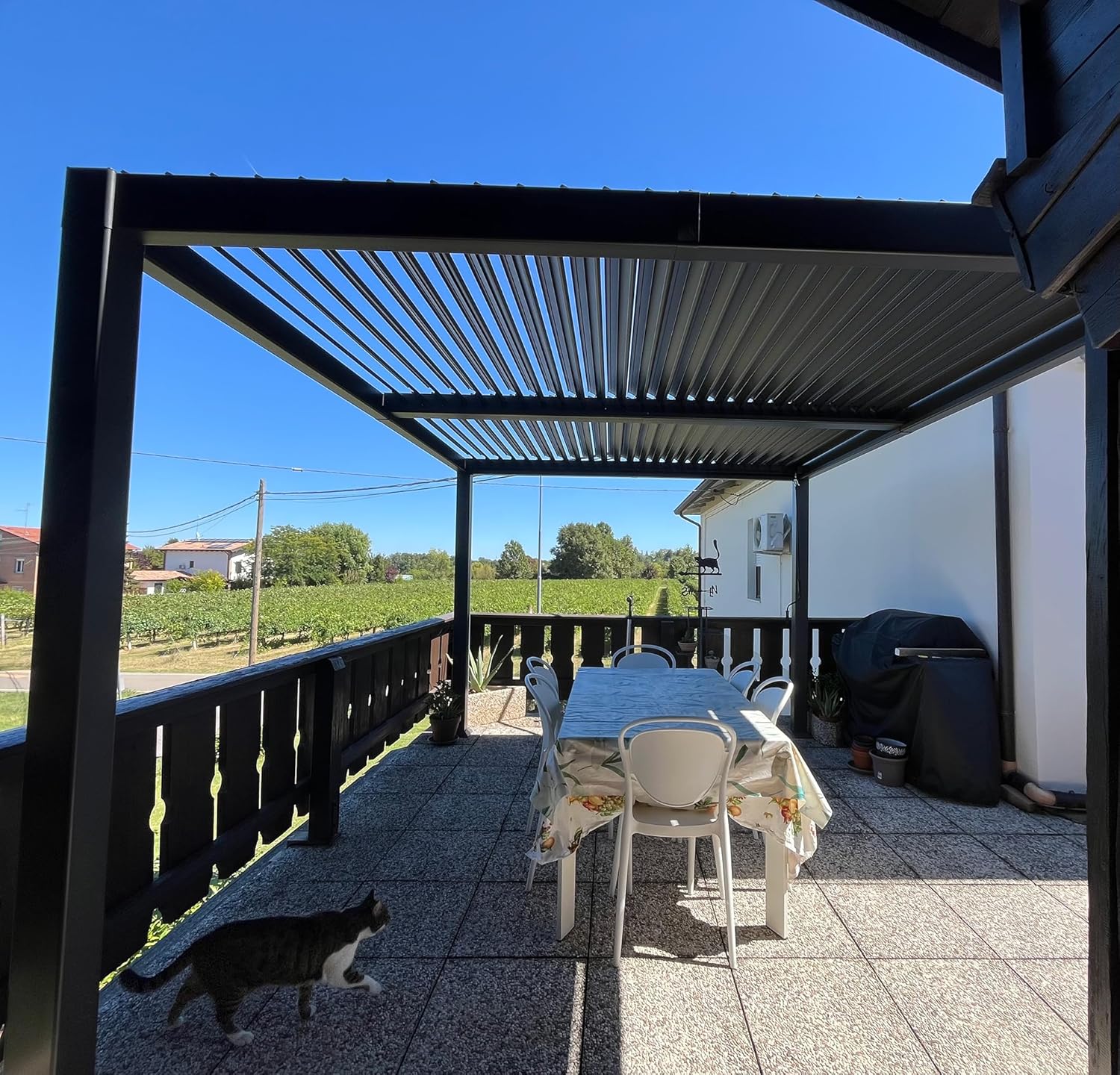 jardinito - pergola bioclimatique - 3x3,65m - aluminium, lames orientables, gris