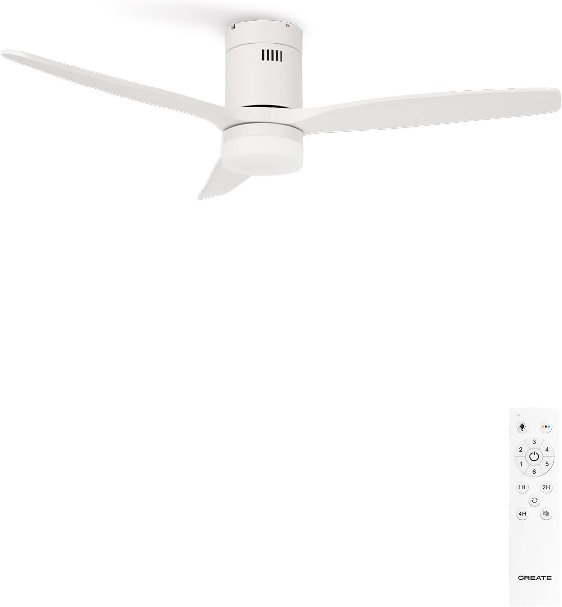 CREATE / WINDCALM M/Ventilateur de plafond ABS avec lumière et télécommande blanc / 40W, Silencieux, Ø132 cm, 6 vitesses, minuterie, été-hiver, double hauteur