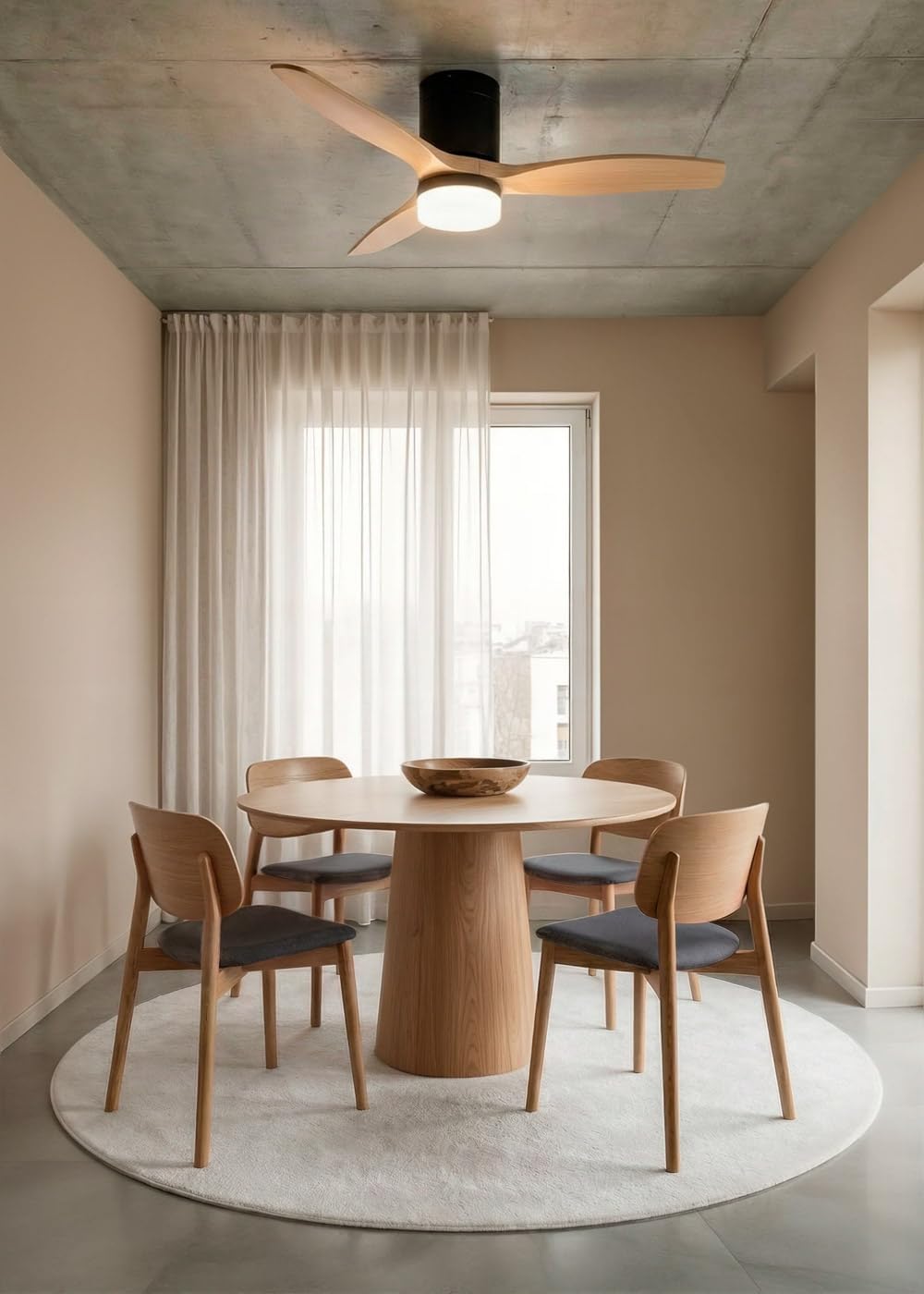 CREATE WINDCALM S Ventilateur de plafond ABS avec lumière noire, pales effet bois clair avec télécommande, 40 W, silencieux, Ø112 cm, 6 vitesses, 3 températures de lumière, minuterie, fonction été