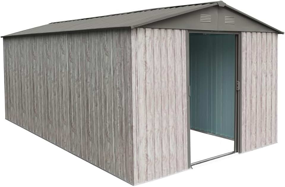 Abri de jardin métal jardinito 11m², double porte, acier beige, 301x367cm