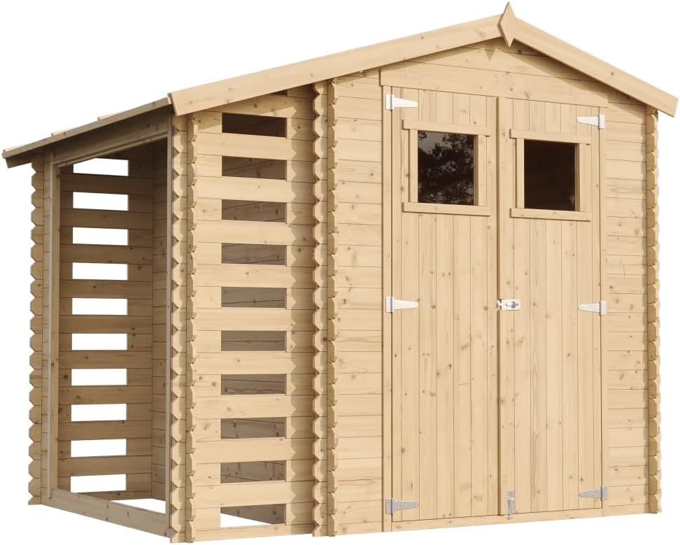 Abri de Jardin en Bois et Range bûches extérieur - Stockage extérieur I206xL272xH218 cm/ 3,53 + 0,97 m2 Petit abri à Outils, Local à vélos - jardinito M386