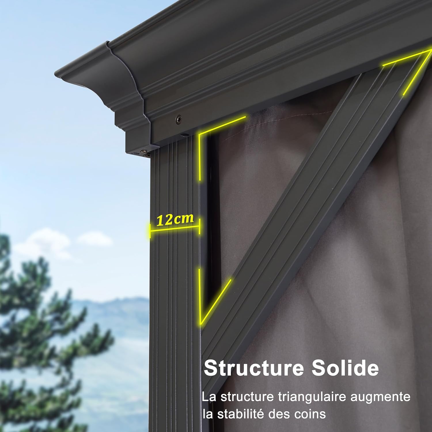 jardinito - tonnelle aluminium 4x3m, éclairage intégré, rideaux, gouttière