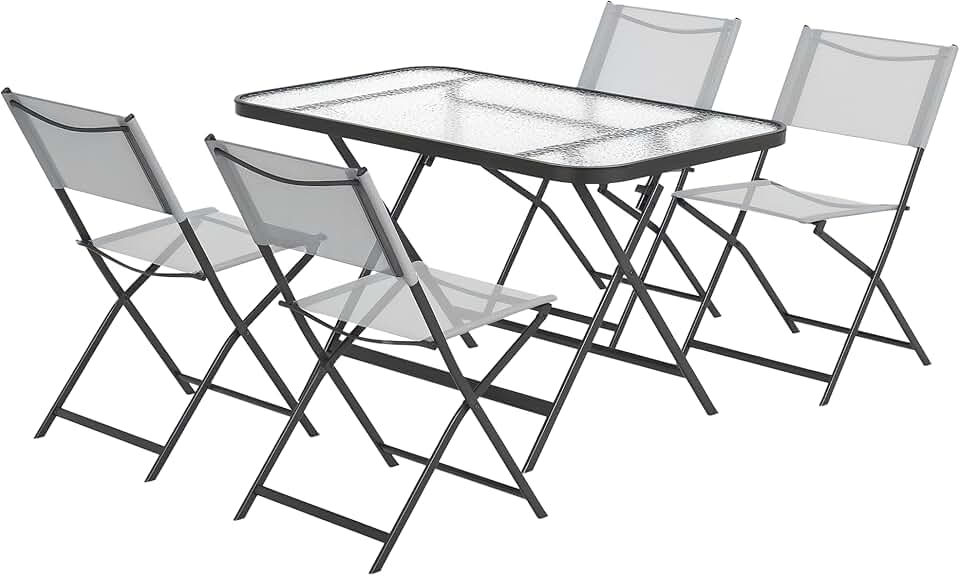 jardinito - Ensemble de jardin 5 pcs - chaises pliables, table verre, gris