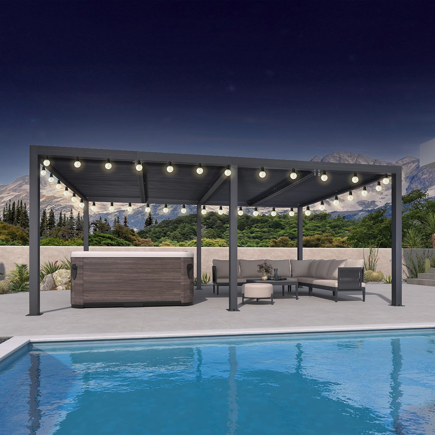jardinito - Pergola bioclimatique - 6x3,68m - éclairage intégré, aluminium, lames orientables