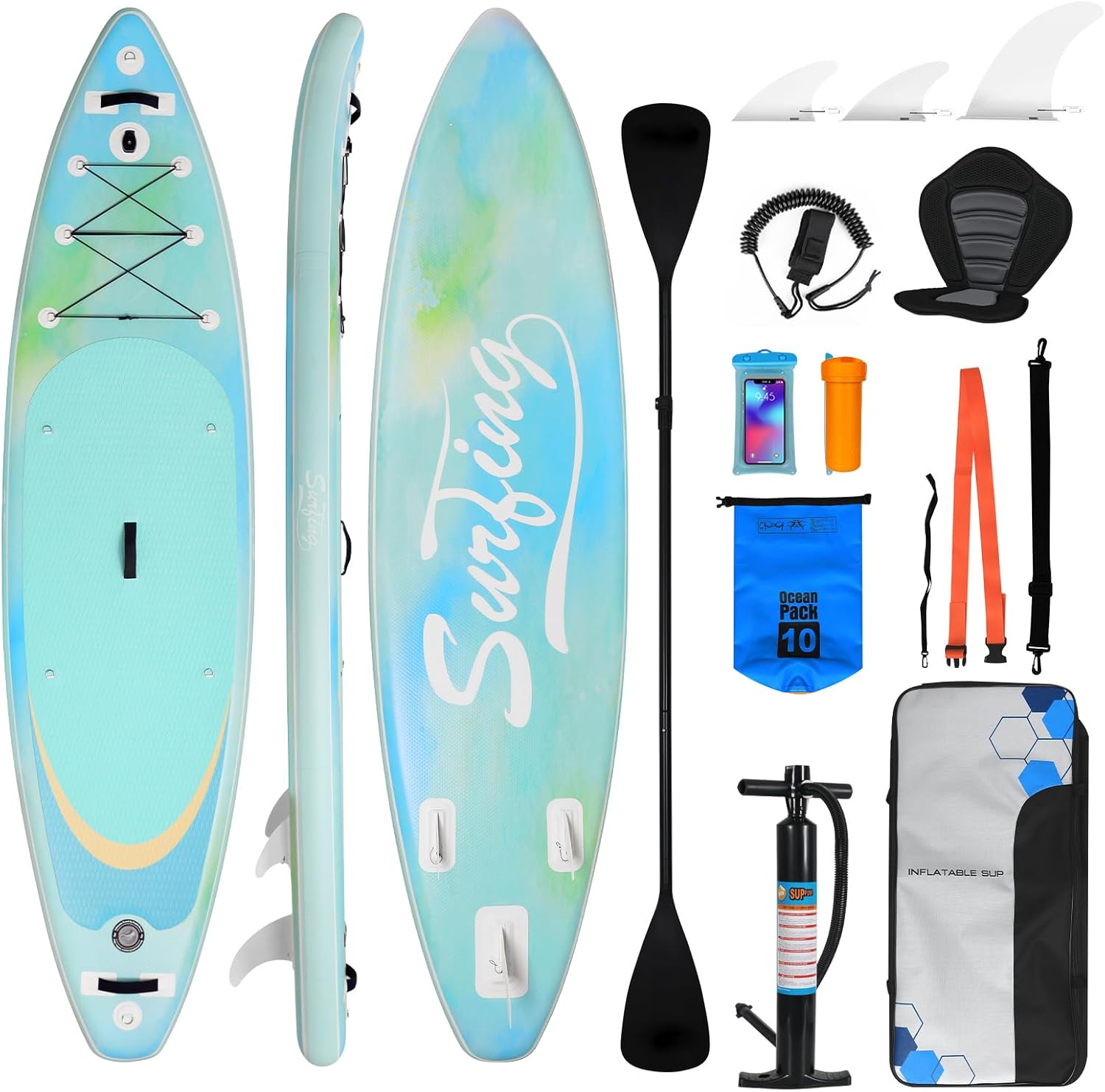 jardinito - paddle gonflable adulte - 320/335cm - 2 places, siège kayak, pagaie alu, support caméra, pompe, 150 kg