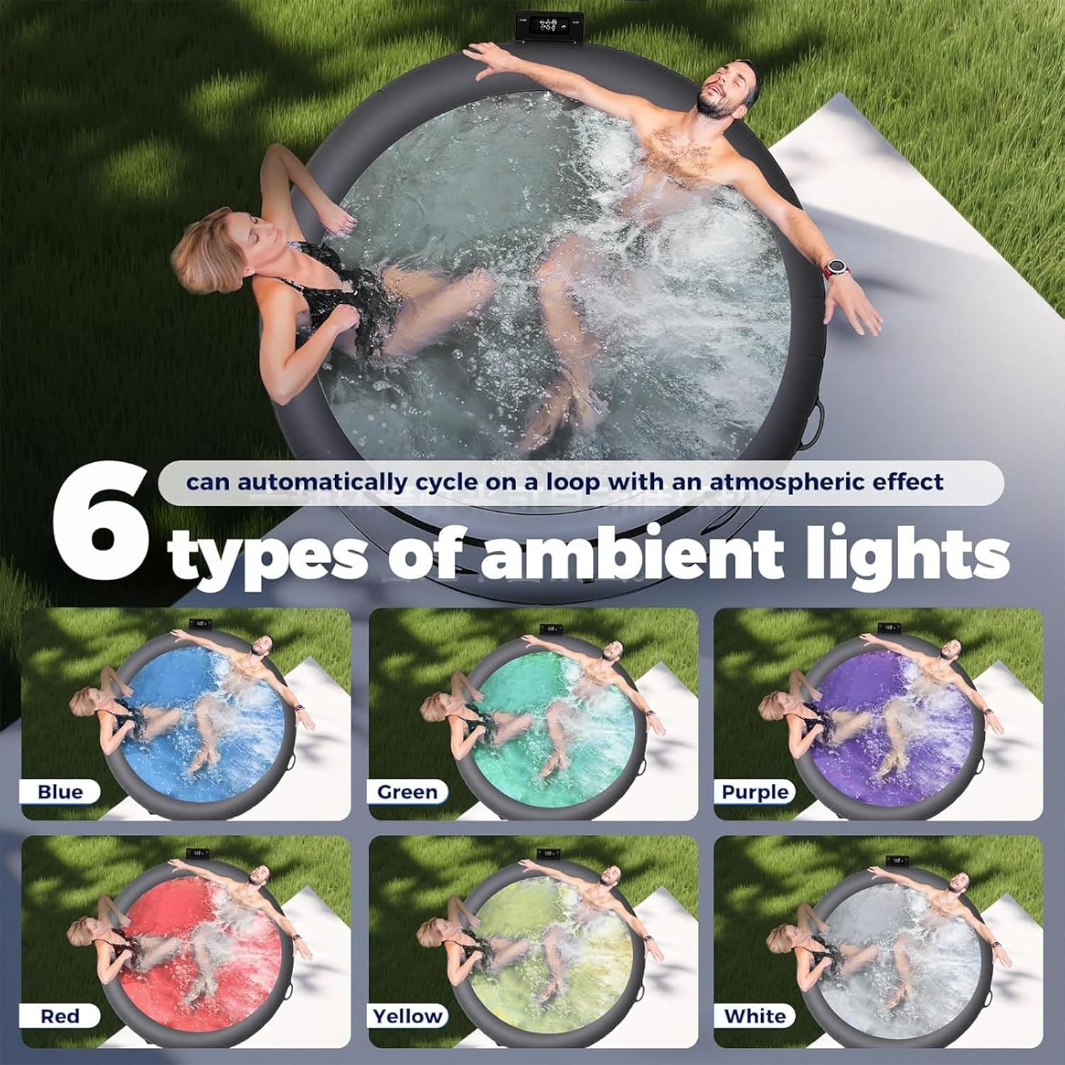 Spa Gonflable, Spa Extérieur, Spa Portable, Chauffe Jusqu'à 42°c/104°f, 150 Jets d'air, 3-4 Personnes, avec Filtration par Recirculation, pour Patio, Jardin Et Extérieur