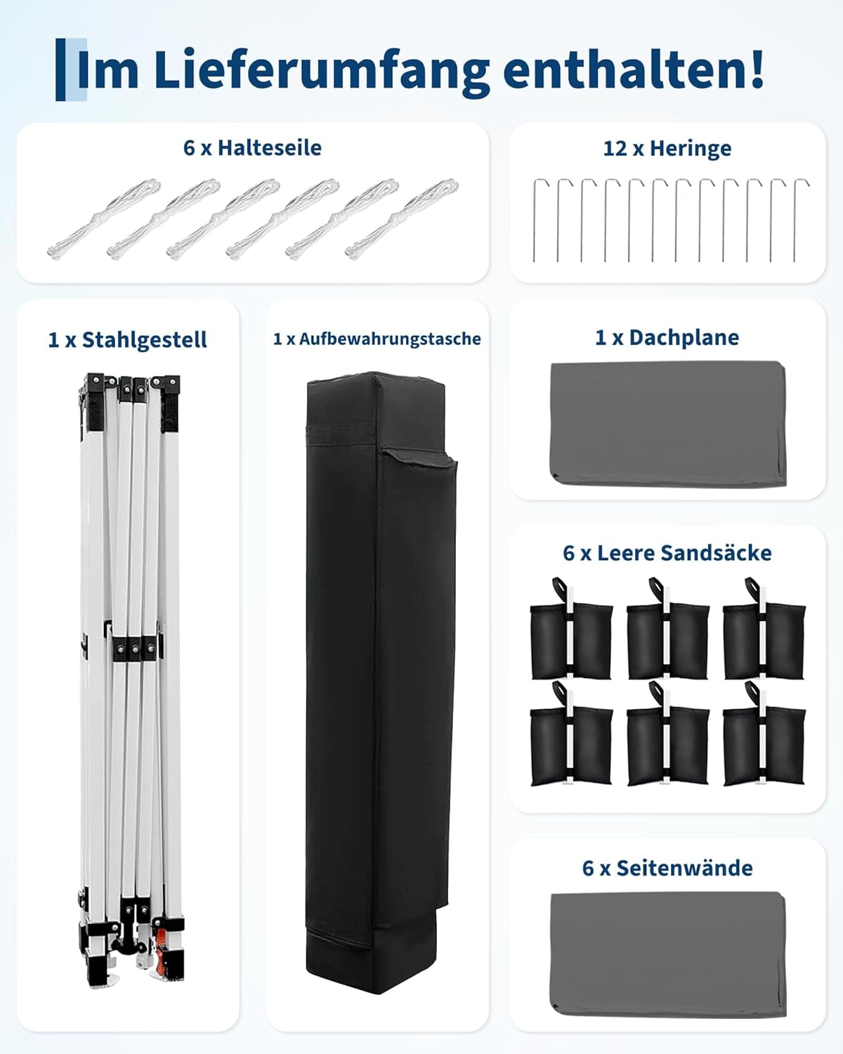 Gravee - Tonnelle pliante série 3x6m - 3x6m - Imperméable et anti-UV, parois latérales, sac de transport