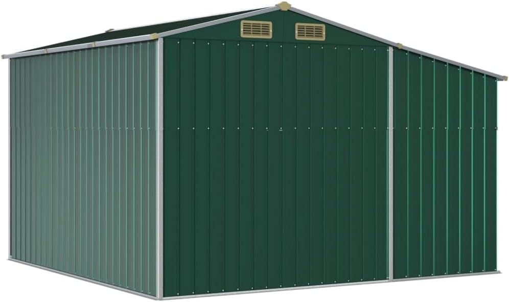 Abri de jardin acier galvanisé - toit incliné, trémie à charbon - 277x279x179 cm - rangement extérieur vert