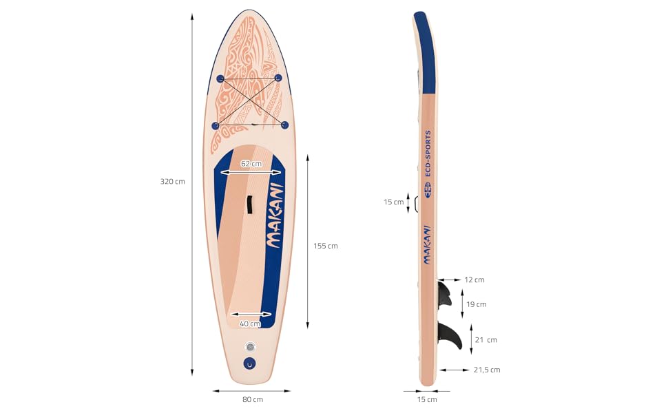 jardinito Planche stand up paddling abricot Makani 320x80x15 cm SUP gonflable Planche paddle surf