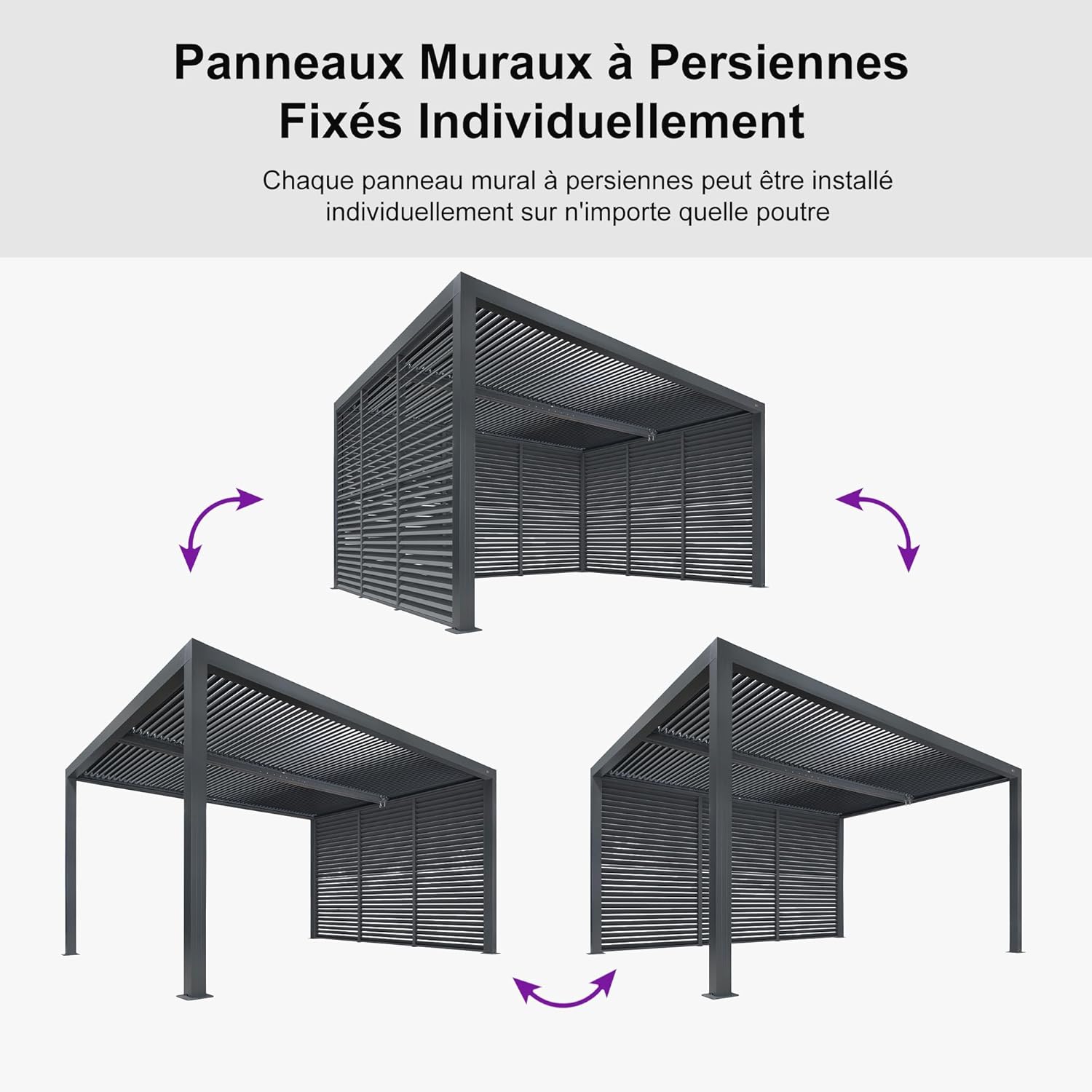 jardinito - Pergola bioclimatique 4,6x3,3 m, alu, persiennes fixes