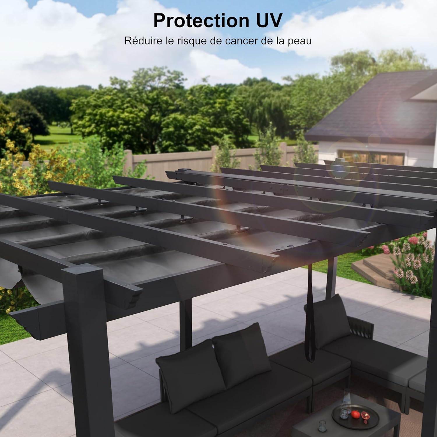 jardinito - pergola aluminium - 5,5x3 m - toit coulissant, tissu teint