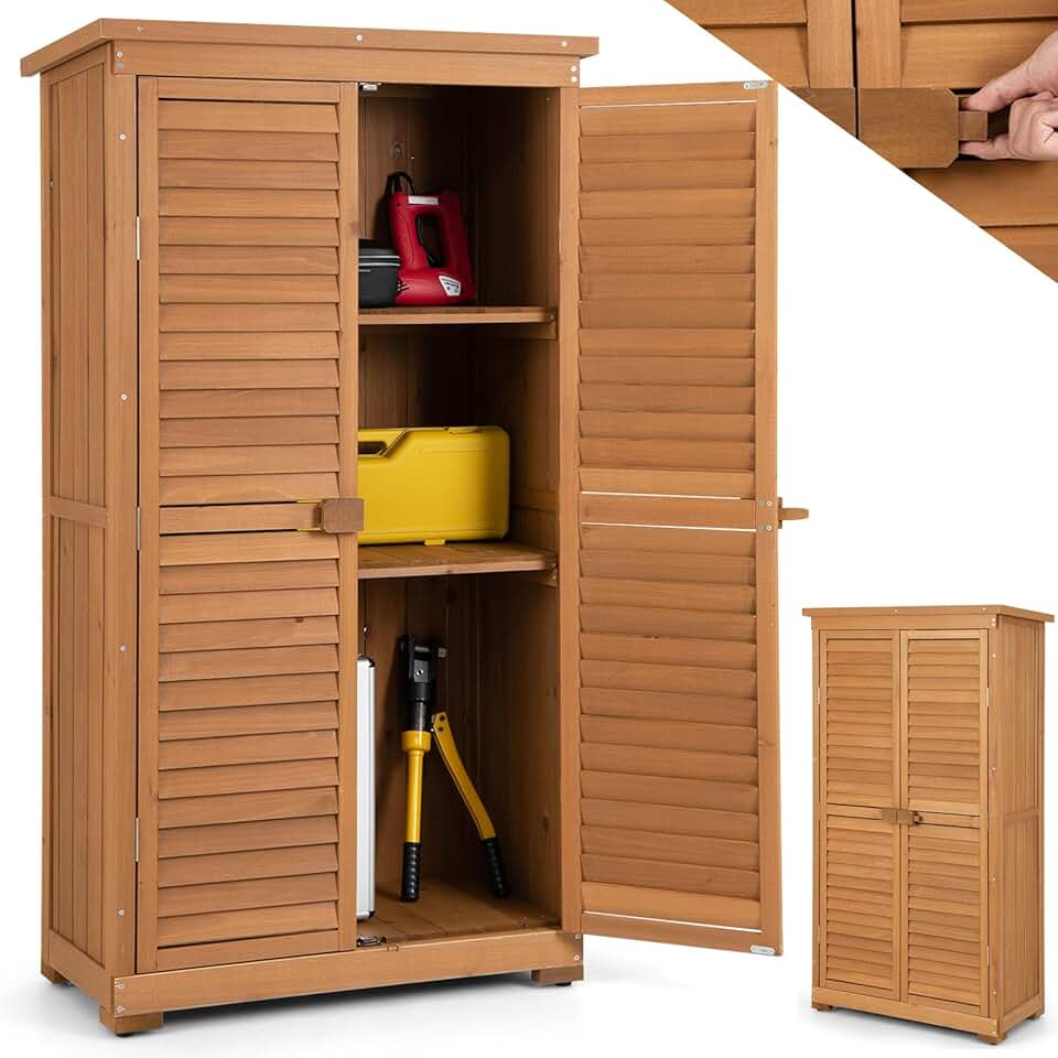 jardinito - armoire de jardin bois 82x42x160cm, 3 étagères, toit asphalte