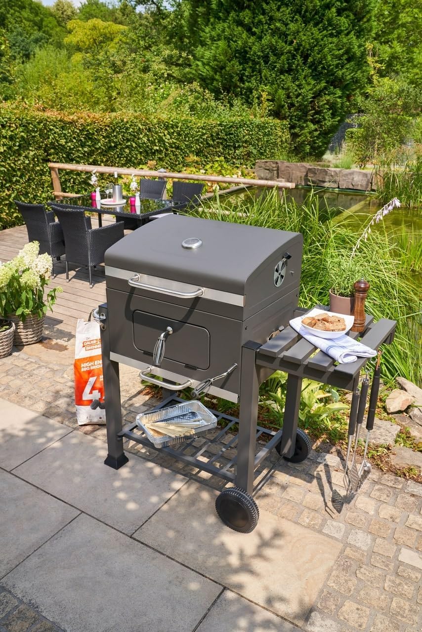 jardinito - Memphis - acier, grille, tablette pliable, roulettes, thermomètre, bac à cendres