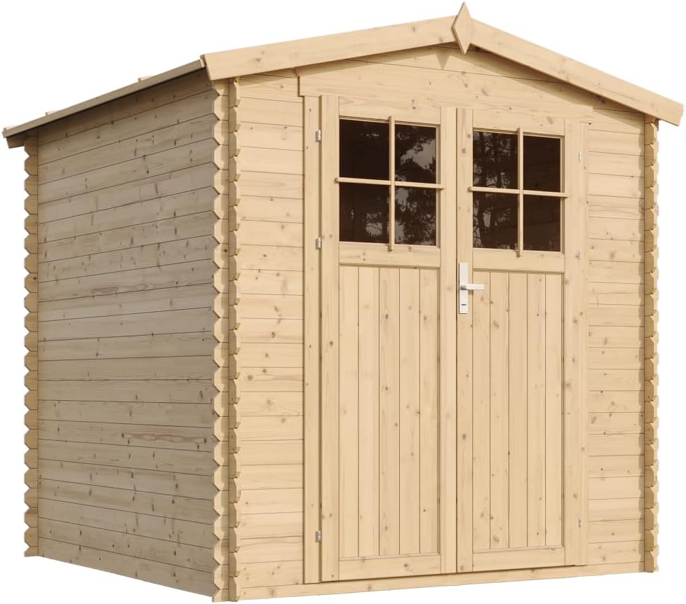 Abri de Jardin en Bois avec Sol TRAITÉ Porte verrouillable de Haute qualité - Stockage extérieur I216xL206xH218 cm/ 3.53 m2 - Toit imperméable, fenêtres jardinito M343F+M343G