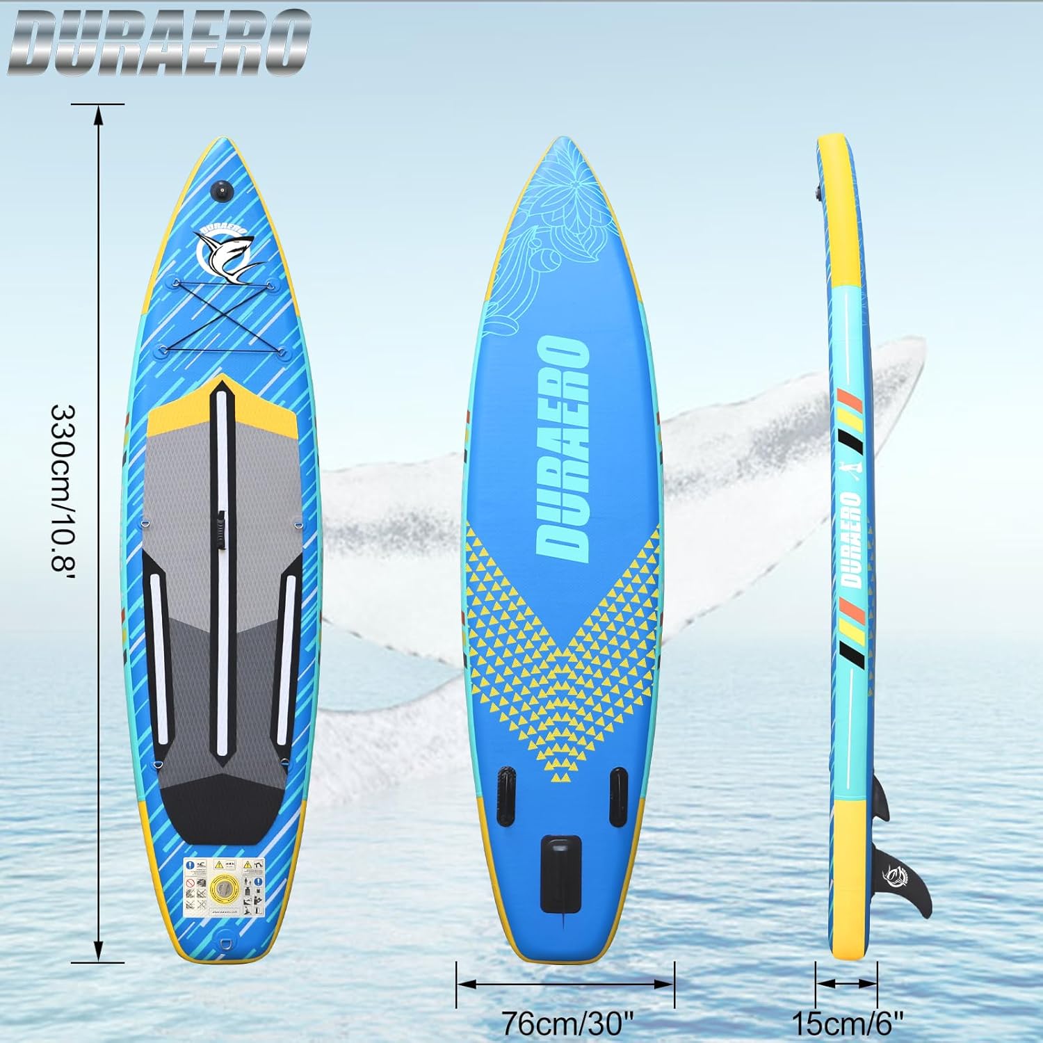 Paddle Gonflable Planche de Stand up Paddle Gonflable, 330 x 76 x 15 cm, jusqu'à 150 kg, Support GO-Pro, Accessoires complets