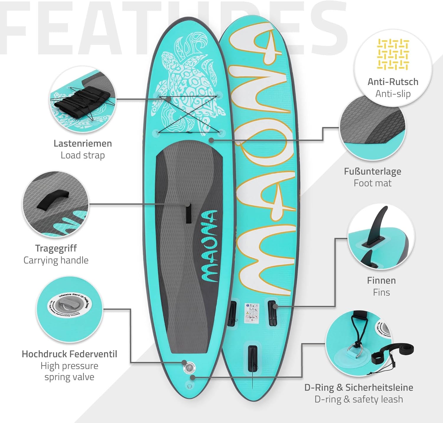 jardinito - Stand Up Paddle Gonflable - 305/308/320/380 cm - PVC 120/150 kg 10/15 cm