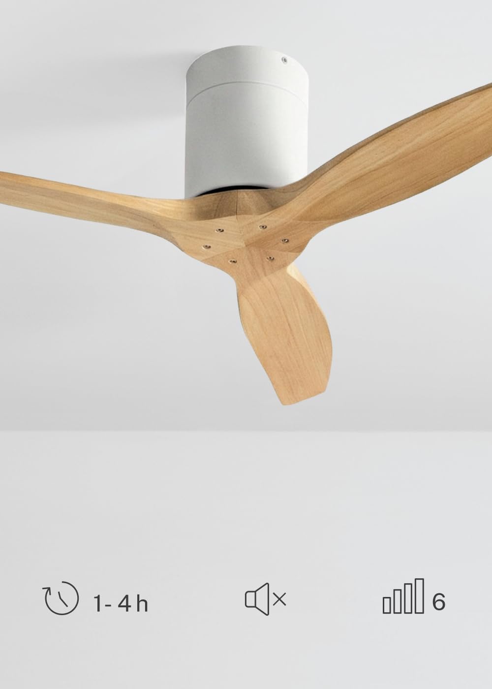 CREATE WINDCALM S Ventilateur de plafond ABS blanc, pales effet bois clair avec télécommande, 40 W, silencieux, Ø112 cm, 6 vitesses, minuteur, fonction été/hiver