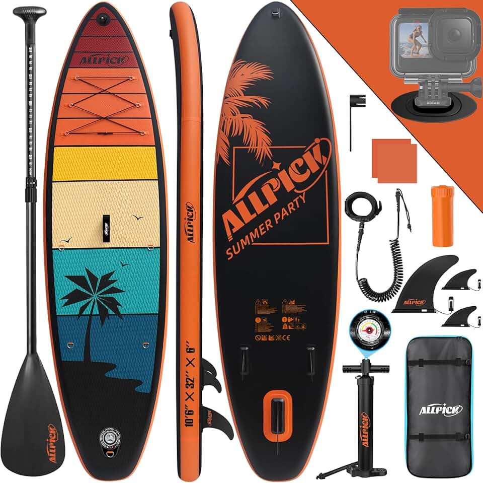 jardinito - paddle gonflable 320 cm - support caméra, pagaie réglable, 200 kg
