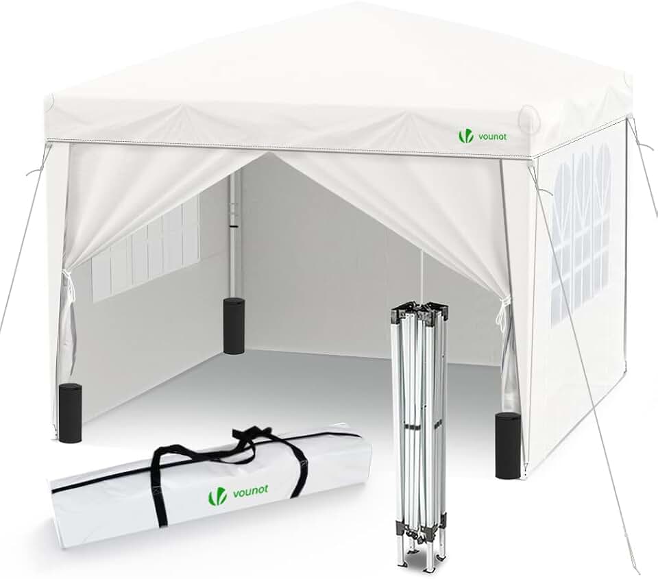jardinito - tonnelle pliante 3x3m - 4 côtés, sacs sable, blanc