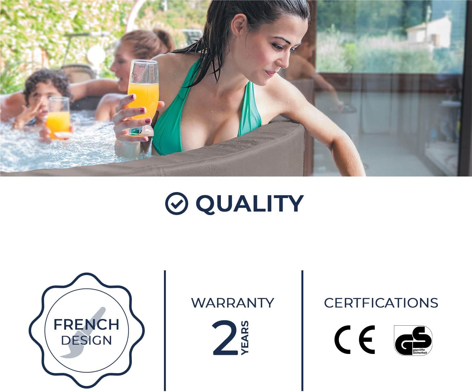 jardinito - Spa - Vita Premium - SP-VIP160C - Gonflable - 6 Places (4 Adultes + 2 Enfants) - Bache De Protection - Réchauffeur - 1100 L - Couverture Simili-Cuir Premium