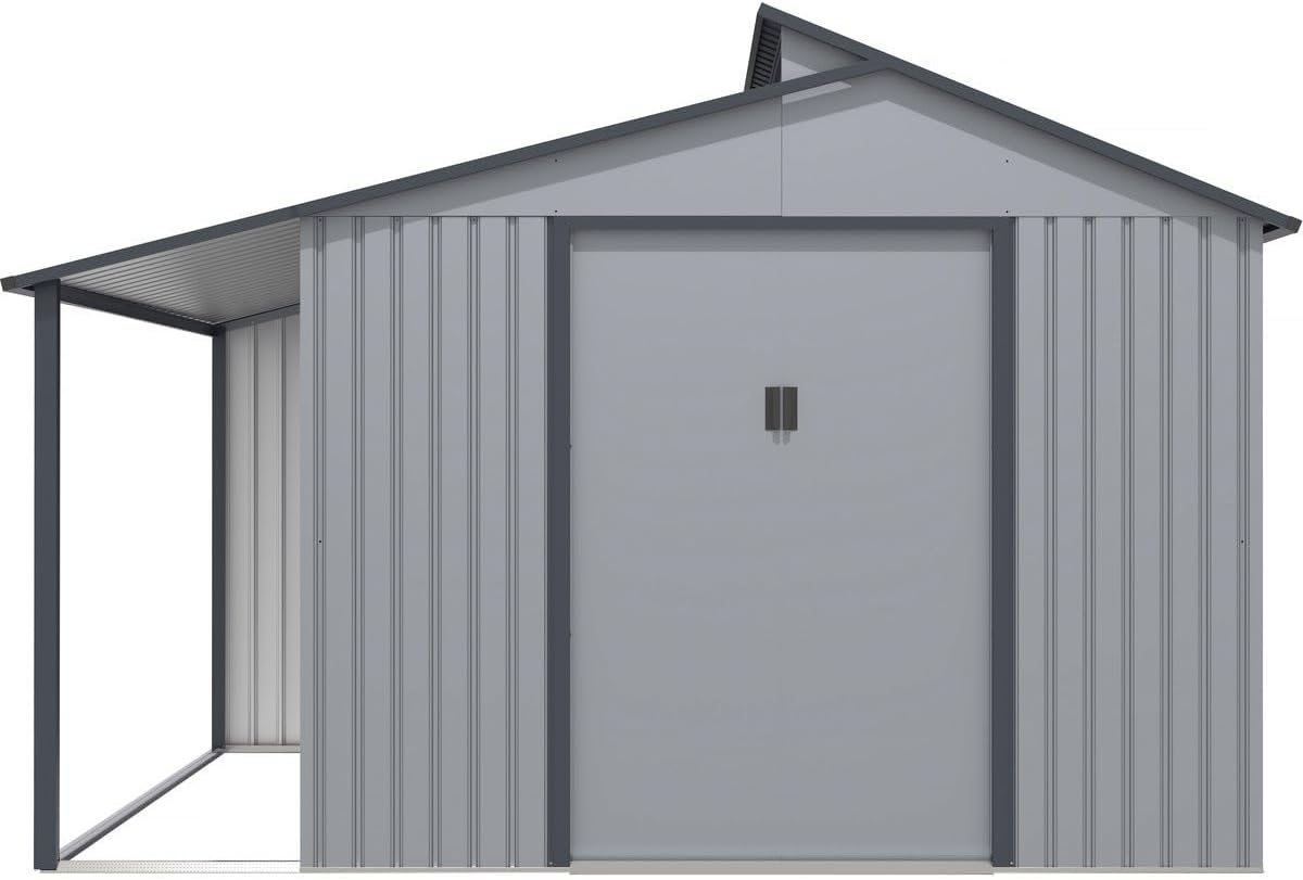 Abri de jardin métal avec pergola - 9,12 m² - 257x355x237cm - gris