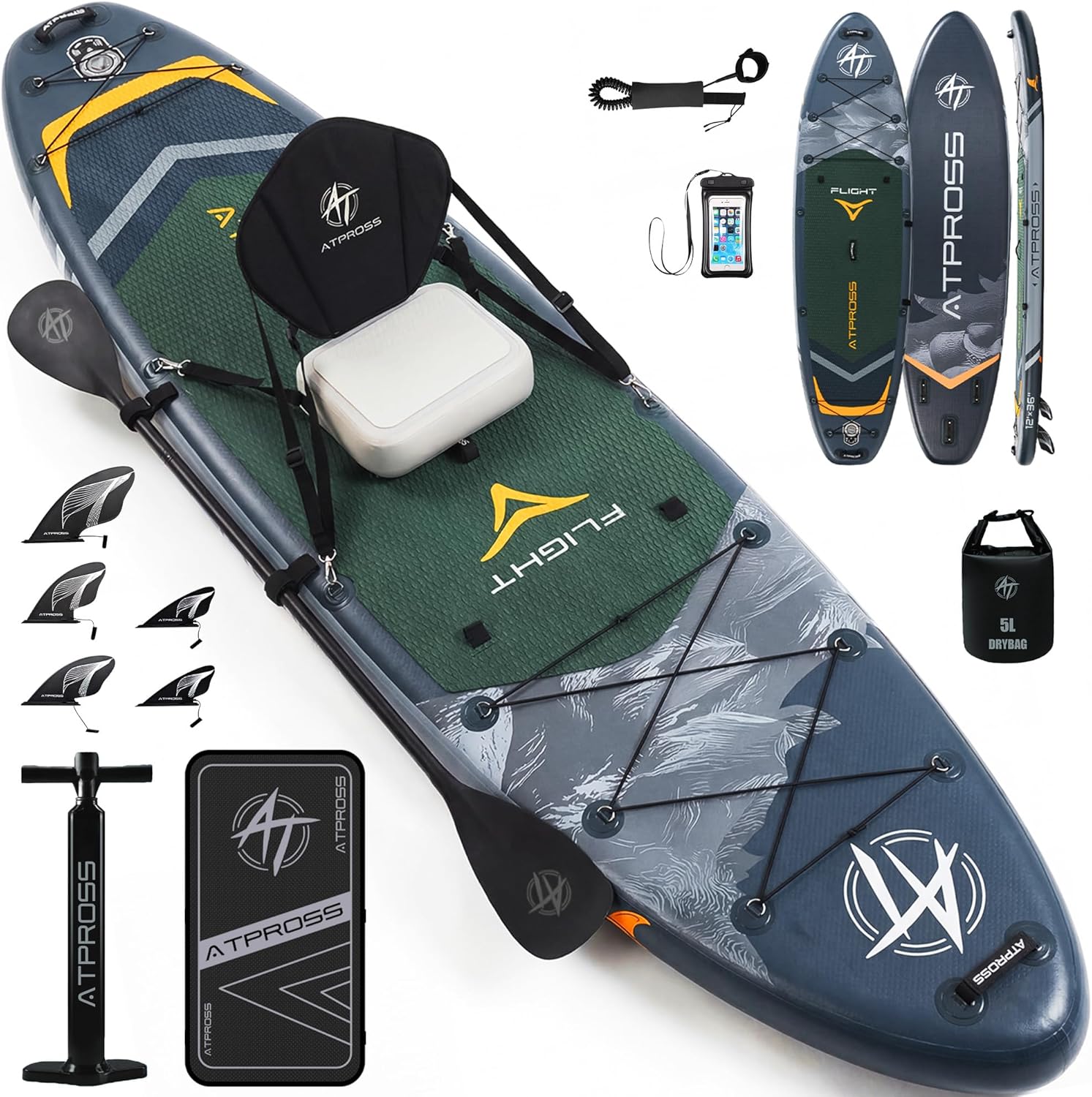 Planche de Paddle Gonflable Adulte avec Siège Kayak & Accessoires, 366x92cm Sup Extra Large & Stable, Charge 240kg, Kayak Gonflable 2 Places pour Yoga, Pêche et Surf