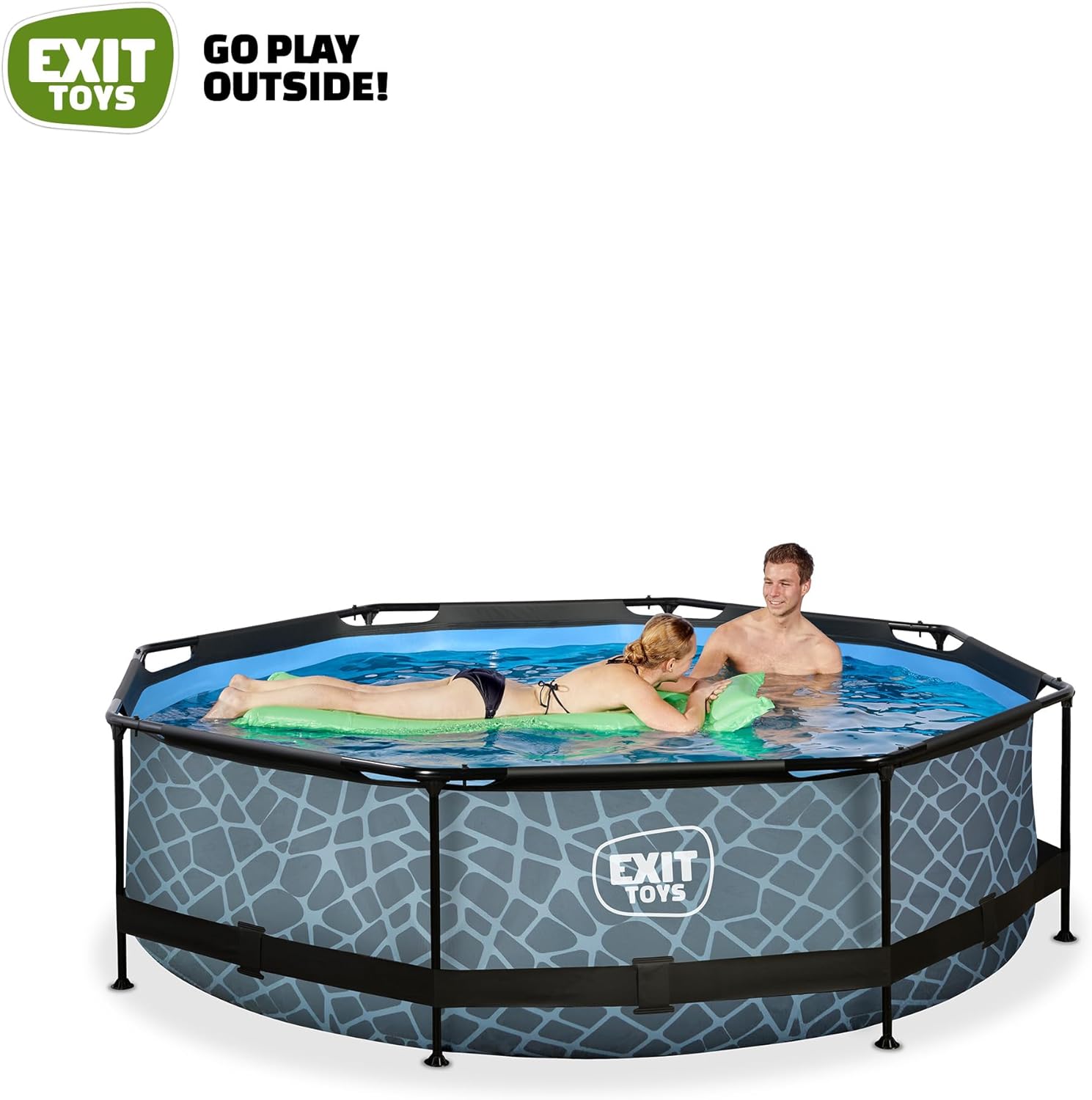 jardinito Piscine Tubulaire Stone - ø300x76cm - Piscine Hors Sol Ronde avec Pompe Filtrante à Cartouche - Entrée Basse - Idéal pour Les Jeunes Enfants - Cadre Stable - Design Unique - Gris