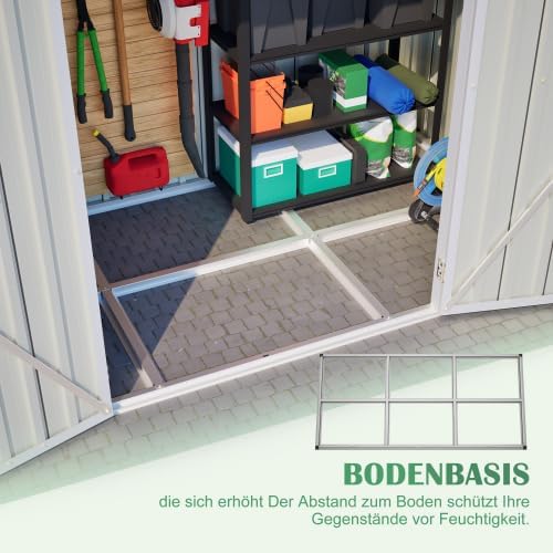 Abri de jardin en métal 242 x 126 x 182 cm – Armoire de jardin résistante aux intempéries avec toit incliné et ventilation – Porte verrouillable, cadre de fondation pour jardin, terrasse, vélo et