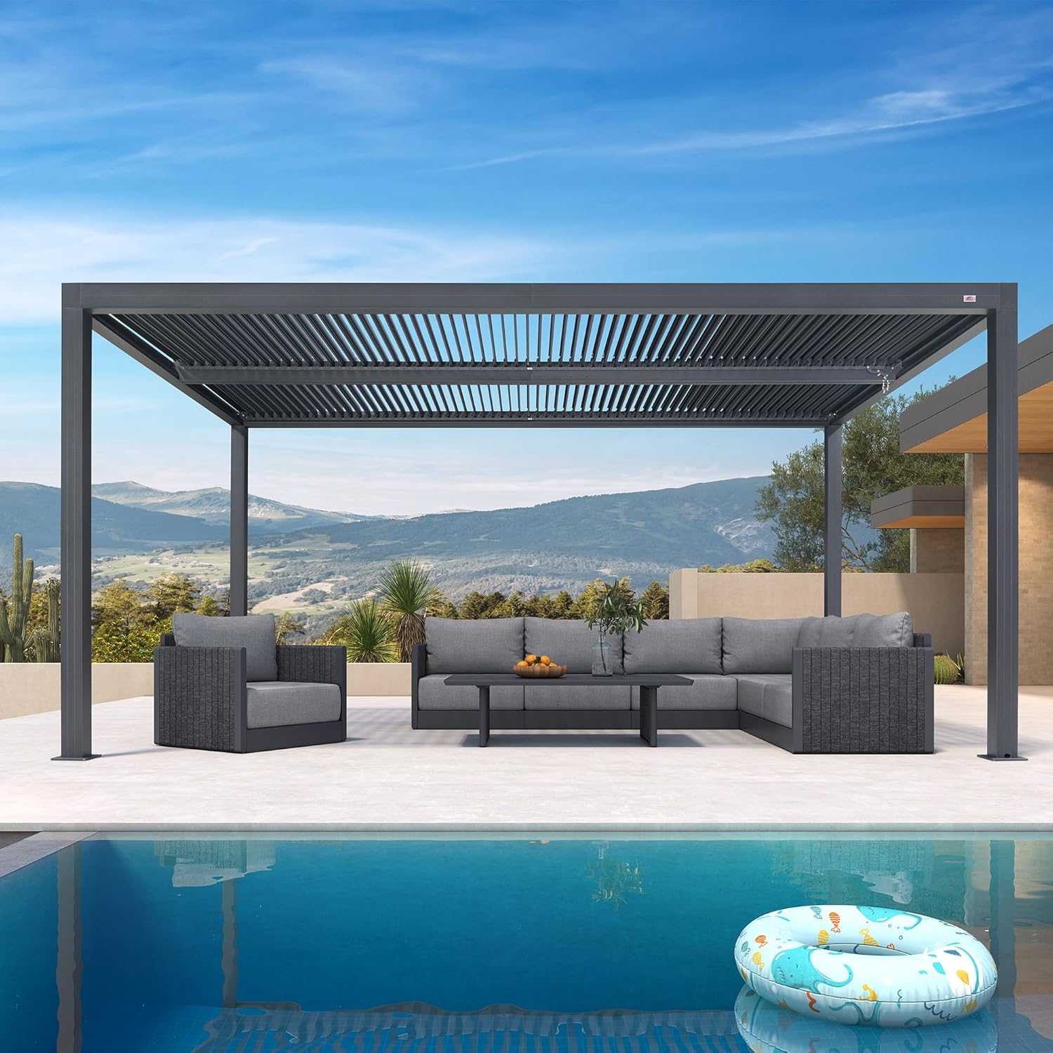 jardinito - pergola bioclimatique aluminium 4,8x3m orientable, 14,4m²