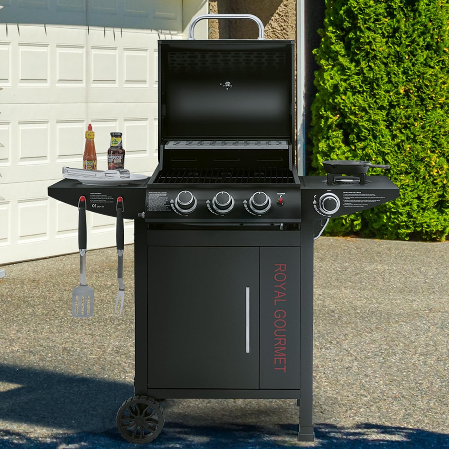 jardinito - barbecue gaz 3+1 brûleurs inox - 11,5 kW - chariot, 2 roues, thermomètre