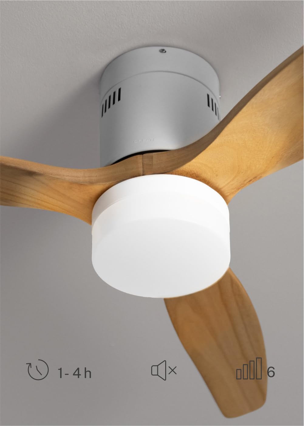 CREATE - Windcalm M - Ø132cm - Ventilateur plafond LED, télécommande, 6 vitesses, été-hiver, blanc bois clair - WINDCALM