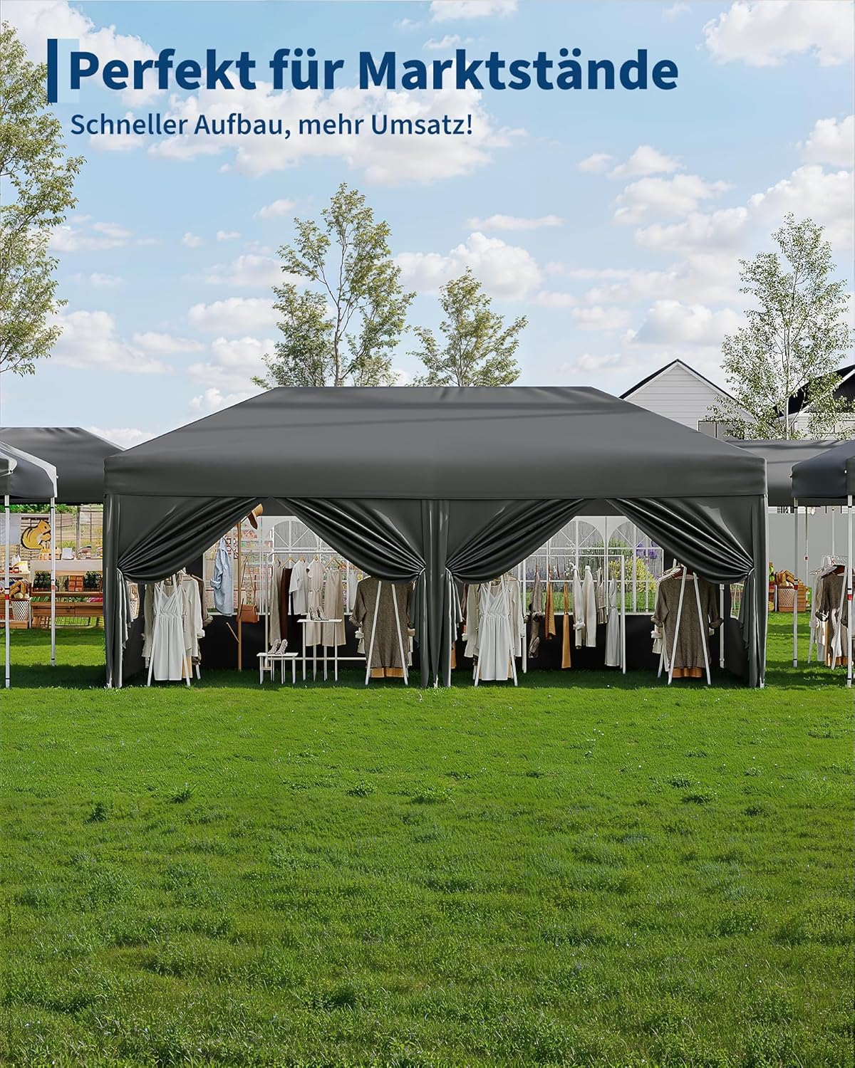 Gravee - Tonnelle pliante série 3x6m - 3x6m - Imperméable et anti-UV, parois latérales, sac de transport