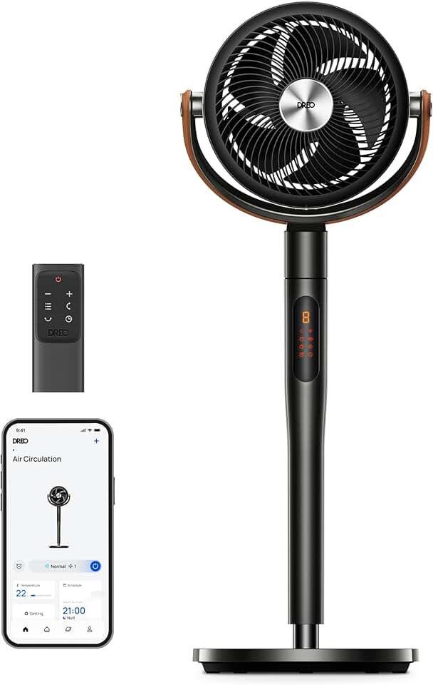 jardinito - Smart Ventilateur sur Pied - Silencieux 25dB, 8 vitesses, Alexa, portée 30m