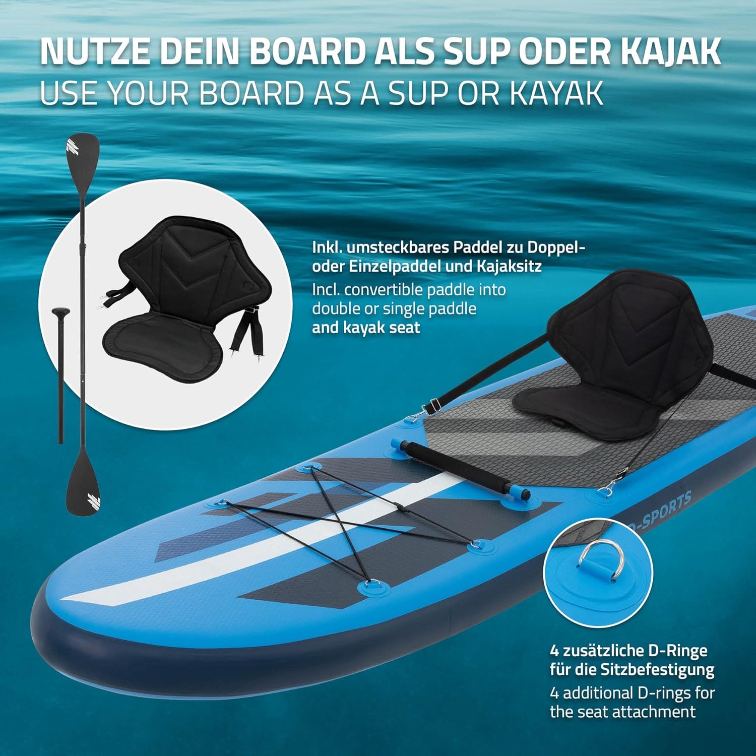 jardinito Stand Up Surf Paddle Board Gonflable 305/308/320/380 cm | PVC | jusqu'à 120/150 kg | Épaisseur 10/15 cm | Planche de Surf Pagaie Sac de Transport Pompe à Air | Diverses Couleurs Modèles