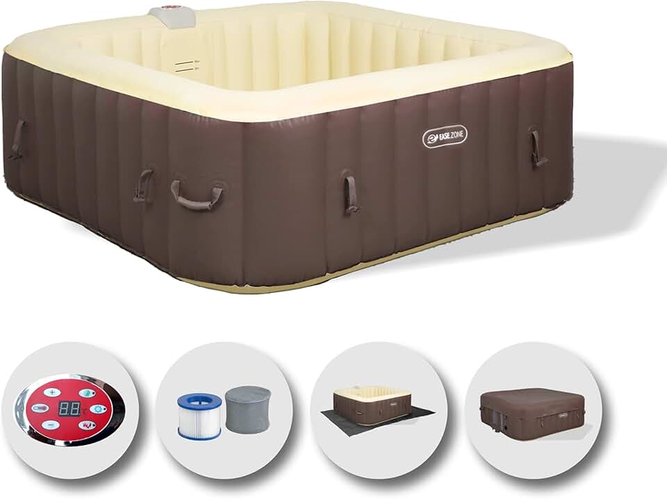 jardinito Spa hydromassage Gonflable Chauffant 4-6 Personnes 185 x 65 cm Pompe Super silencieuse intégrée, Marron
