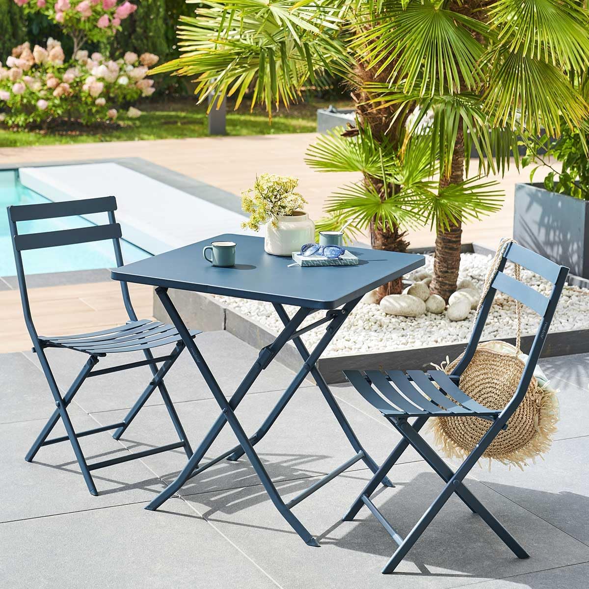 jardinito - Greensboro - table pliante 2 places acier époxy 70x70
