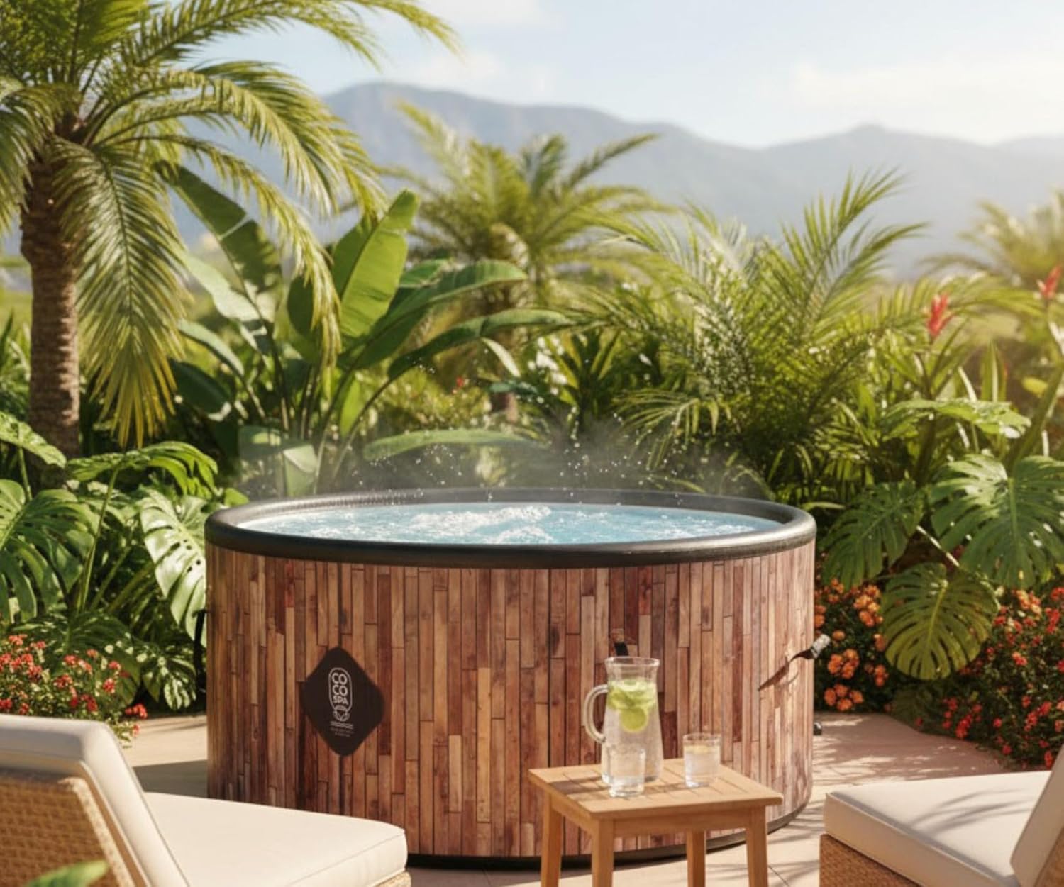 jardinito Bali Spa Gonflable - 150 cm de diamètre - 800 litres - Moteur 2240 W - 2 à 4 Personnes - Massage 140 Jets