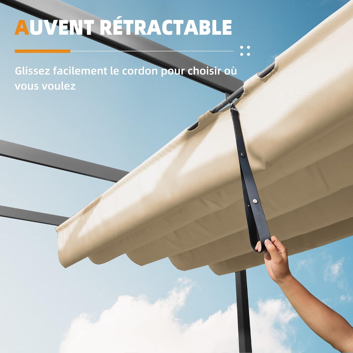 jardinito - Pergola aluminium 4x3m, toit rétractable, éclairage intégré