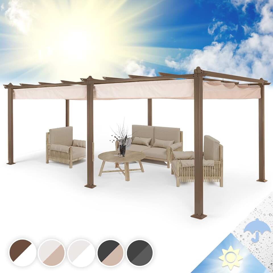 jardinito - Pergola aluminium série Terrasse - 3x6m - toit rétractable, structure alu, UV, polyester imperméable