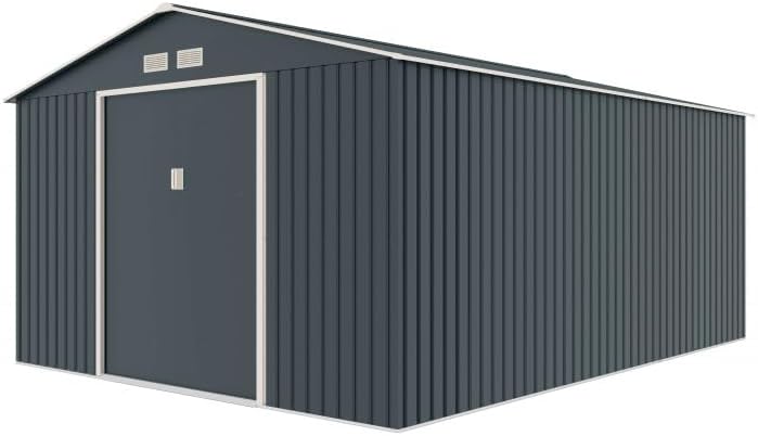 Abri de jardin acier galvanisé 15,16m², kit ancrage INOX