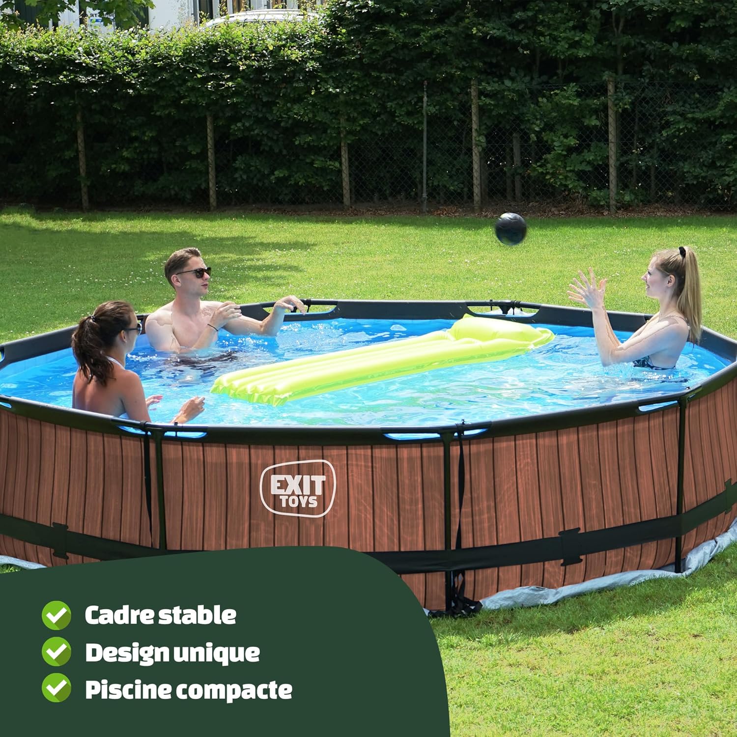 jardinito Piscine Tubulaire Wood - ø360x76cm - Piscine Hors Sol Ronde Grande avec Pompe Filtrante à Cartouche - Entrée Basse - Idéal pour Les Jeunes Enfants - Cadre Stable - Design Unique - Marron