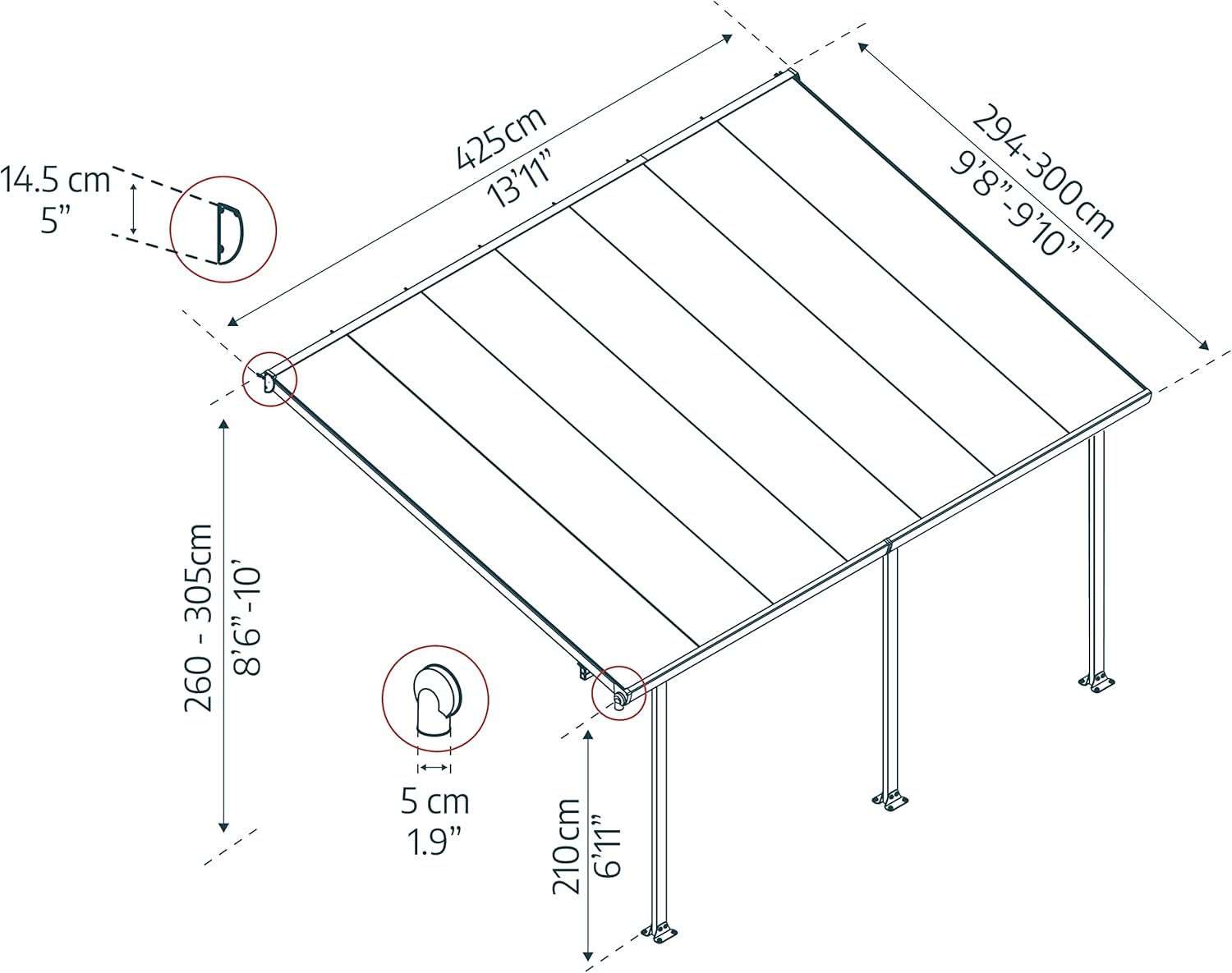 Chalet et jardin - Toit terrasse Aurore aluminium, 3 x 4.25 m, blanc - 701692