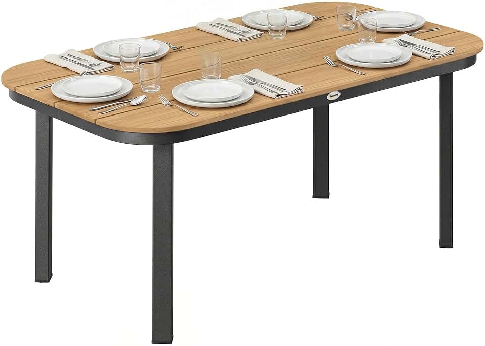 jardinito - Table de jardin WPC lattes 155x88x72cm - 4-6 pers. métal